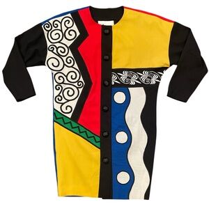 Vintage 80s Be Colorblock Abstract Print Jacket Coat Bold Statement Size 4